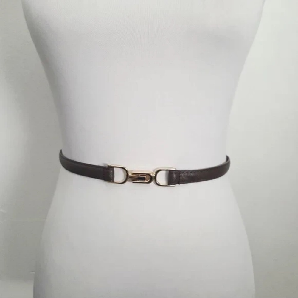 Elegant Brown Leather Belt with Gold Buckle